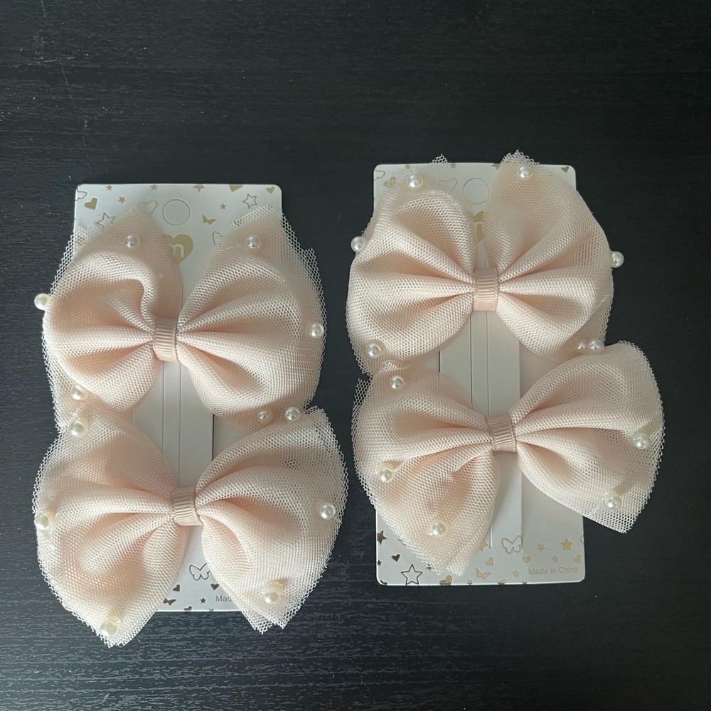 2 PK - Tan Pearl Hair Bows